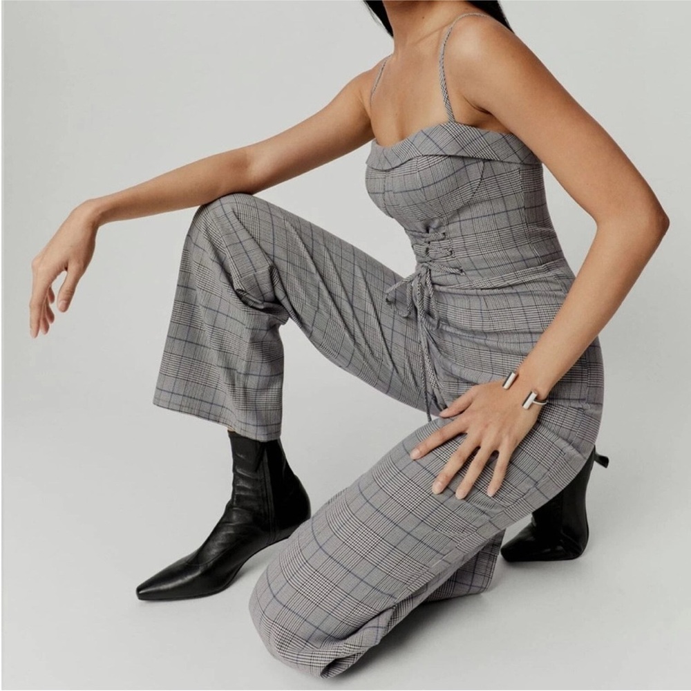 Reformation Cameran Plaid Lace Up Jumpsuit 6